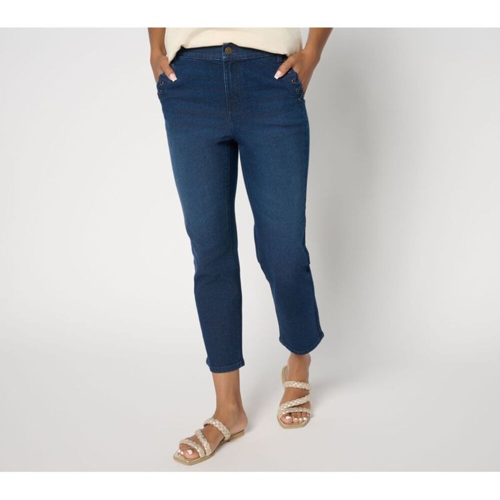 Denim & Co. Women's Petite Pants 20P Indigo Classic Crop Jean w Blue